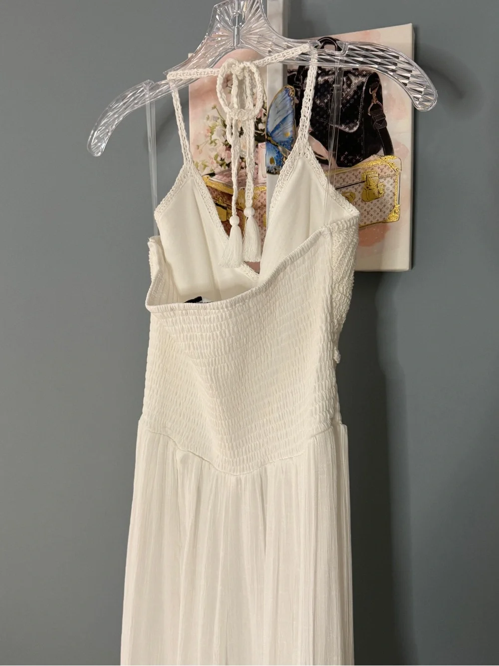 186 • White Crochet Bodice Halter Palazzo Pants Romper - Picture 10 of 11